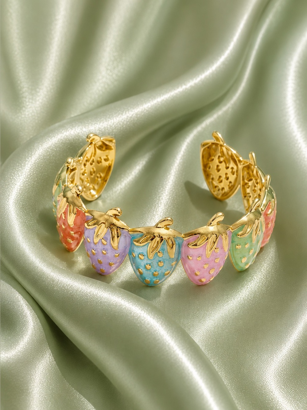 Strawberry Pastel Multicolor Gold Bangle Bracelet - Picture 11 of 11